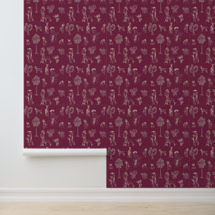 Hunde Dame Toile de Jouy Burgunderfarbe Tapete