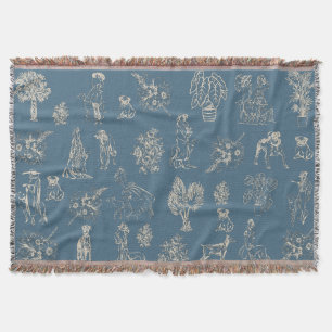 Hunde Dame Toile de Jouy Dunkles Türkis Decke