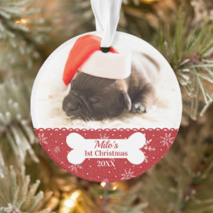 Hunde der erste Weihnachts-einfache Foto-Knochen Ornament