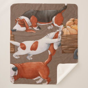 Hunde des Basset Hound tragen einen Kürbiskarren Sherpadecke