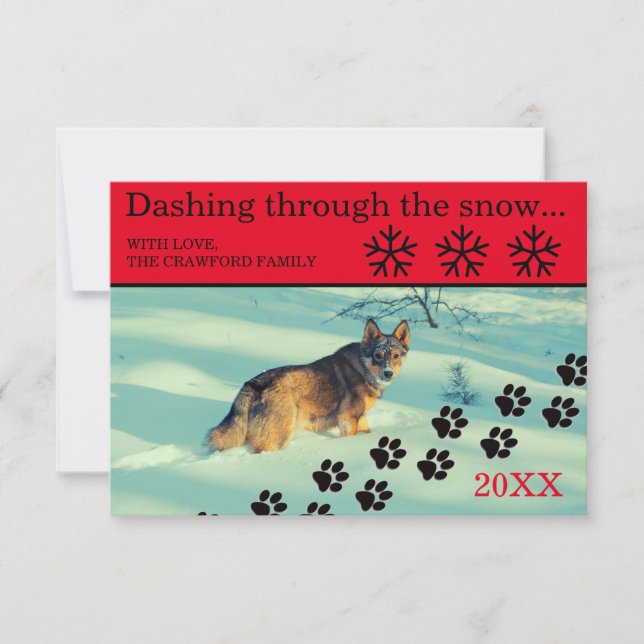 Hunde, die durch den Schnee stürzen - Weihnachtska Einladung (Vorderseite)