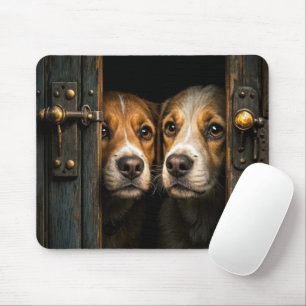 Hunde, die durch einen Türdurchgang schauen Mousepad