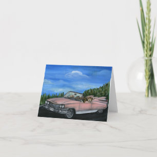 Hunde, die ein Retro-Auto fahren, Mitteilungskarte