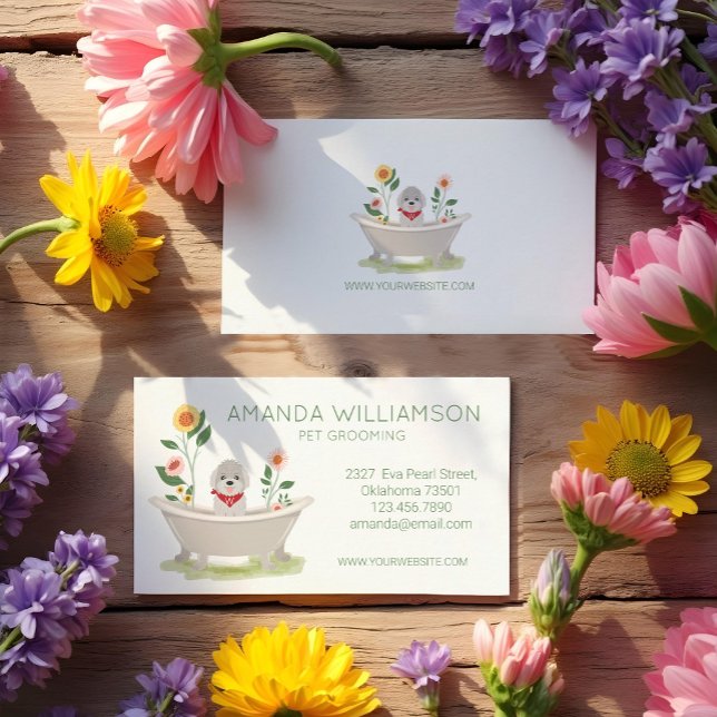 Hunde, die maltesischen Wildhund in der Badewanne  Visitenkarte (Dog Grooming Maltese Poodle Dog In Bathtub Business Card)