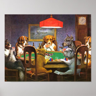 Hunde, die Poker als Freund spielen Poster