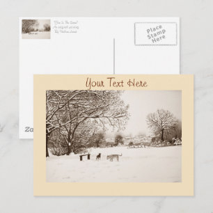 Hunde, die Winterschneeszene-Landschaftsmalerei sp Postkarte