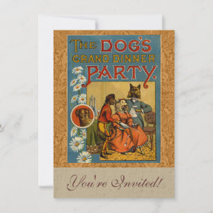 Hunde-Dinnerparty Vintage-Hundeillustration Einladung