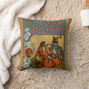 Hunde-Dinnerparty Vintage-Hundeillustration Kissen