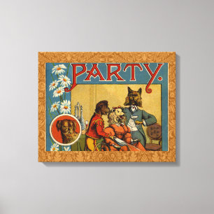 Hunde-Dinnerparty Vintage-Hundeillustration Leinwanddruck