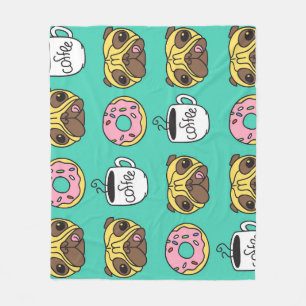 Hunde, Donuts, Kaffeemuster. Fleecedecke