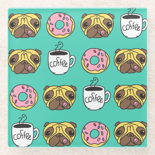 Hunde, Donuts, Kaffeemuster. Glasuntersetzer (Vorderseite)
