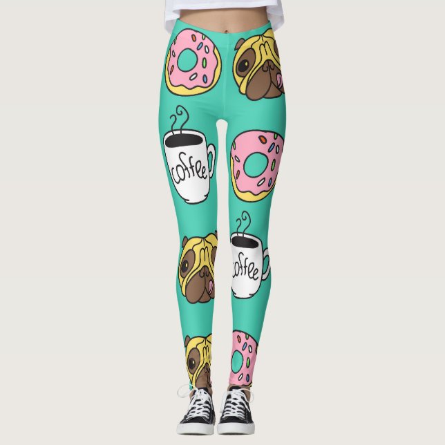 Hunde, Donuts, Kaffeemuster. Leggings (Vorderseite)