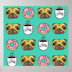 Hunde, Donuts, Kaffeemuster. Poster