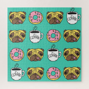 Hunde, Donuts, Kaffeemuster. Puzzle