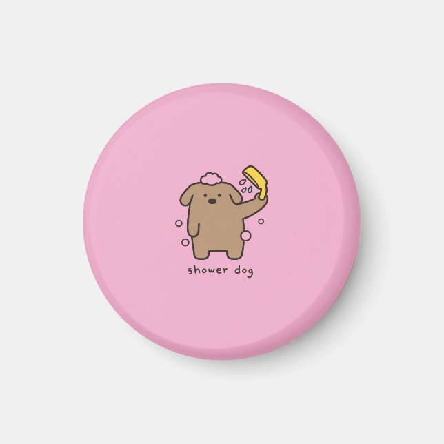 Hunde-Dusche Brauner Pudel Badzeit Kawaii Magnet (Vorne)