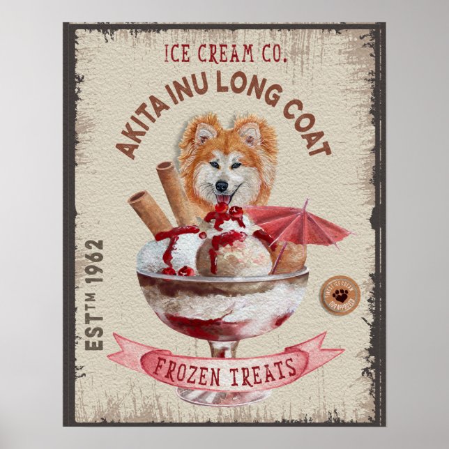 Hunde Eiscreme-Akita Inu-Langmantel Poster (Vorne)