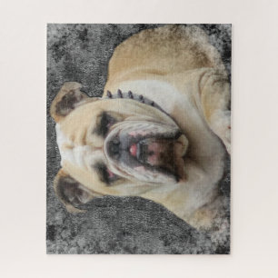 Hunde, englische Bulldogge, grimmig aussehend Puzzle