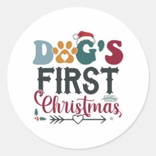 Hunde - Erste Weihnachten Runder Aufkleber