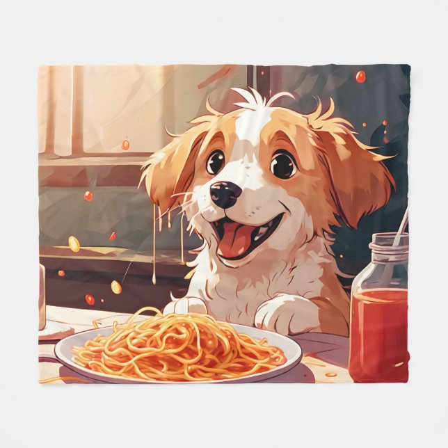 Hunde essen Spaghetti Fleecedecke (Vorderseite (Horizontal))