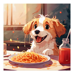Hunde essen Spaghetti Fotodruck