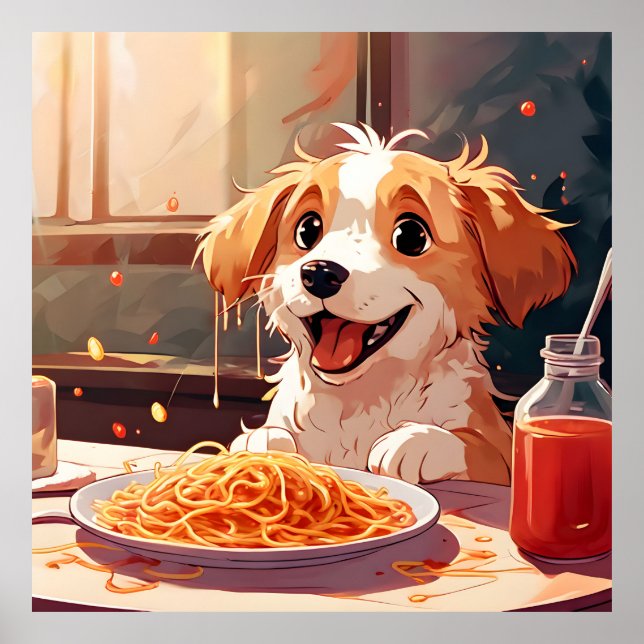 Hunde essen Spaghetti Poster (Vorne)