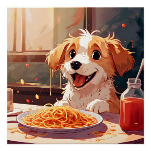 Hunde essen Spaghetti Poster