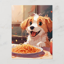 Hunde essen Spaghetti Postkarte