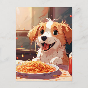 Hunde essen Spaghetti Postkarte