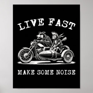 Hunde fahren Motorrad und Katzen spielen Gitarre P Poster
