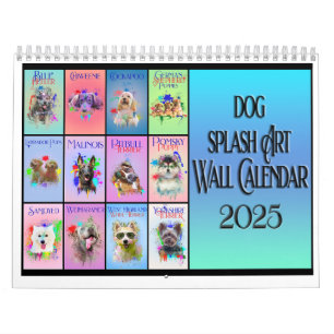 Hunde farbenfrohe Splash Kunstmauer Kalender 2025