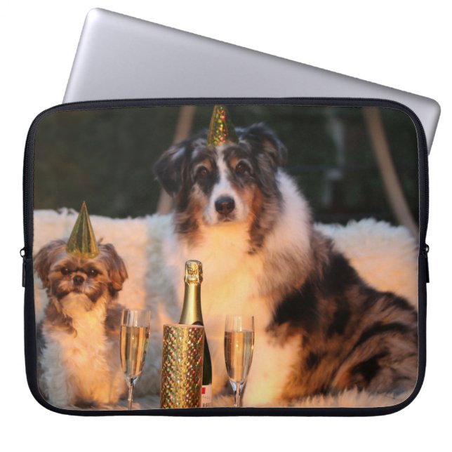 Hunde feiern neues Jahr Laptopschutzhülle (Vorderseite)