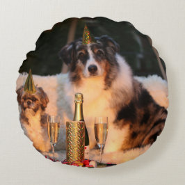 Hunde feiern neues Jahr Rundes Kissen