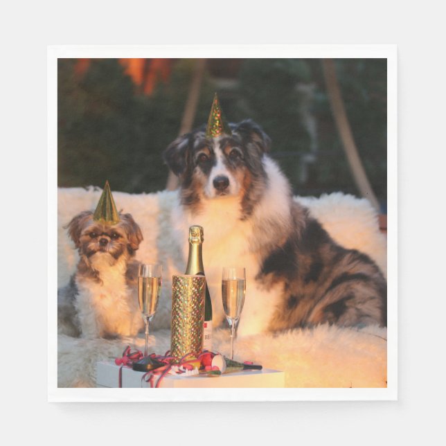 Hunde feiern neues Jahr Serviette (Vorderseite)