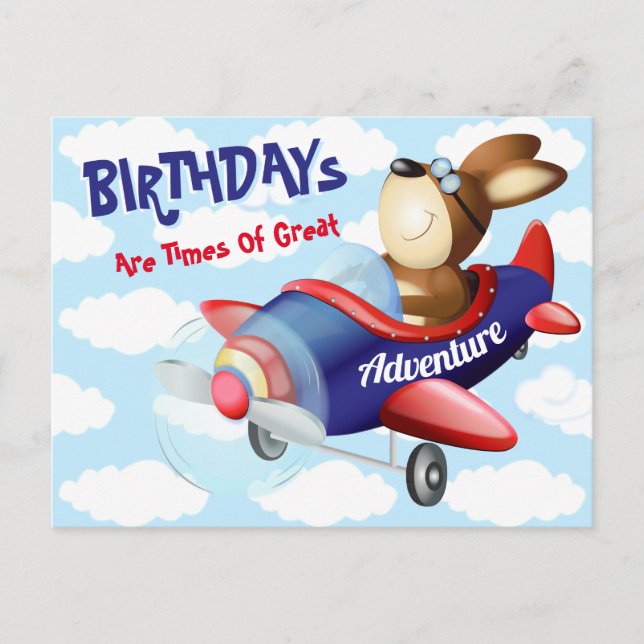 Hunde Flying Airplane Geburtstagskarte Postkarte (Vorderseite)