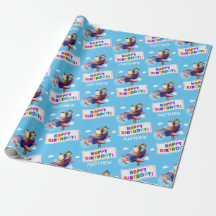 Hunde Flying Airplane Personalisiert Geburtstag Geschenkpapier