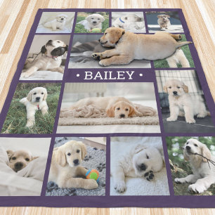 Hunde-Foto-Collage Einfach Modern Lila und Weiß Fleecedecke