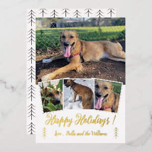 Hunde-Foto-Collage Goldfolie Weiße Weihnachtskarte Folien Feiertagskarte