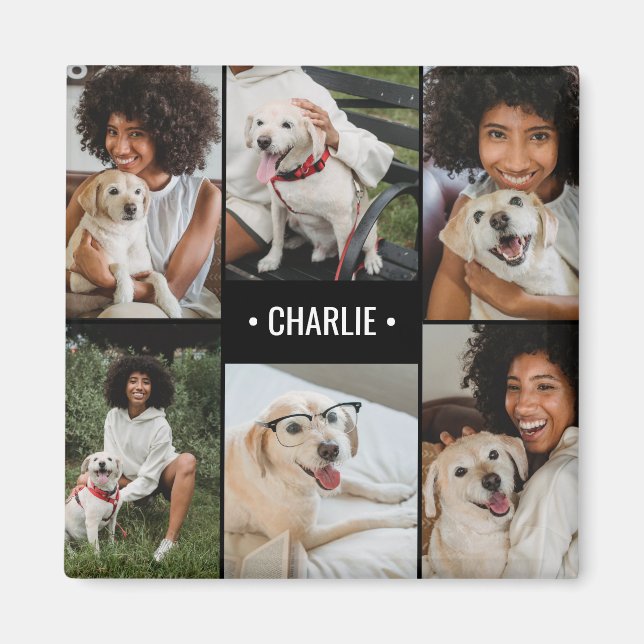 Hunde-Foto-Collage mit Monogramm Magnet (Vorne)