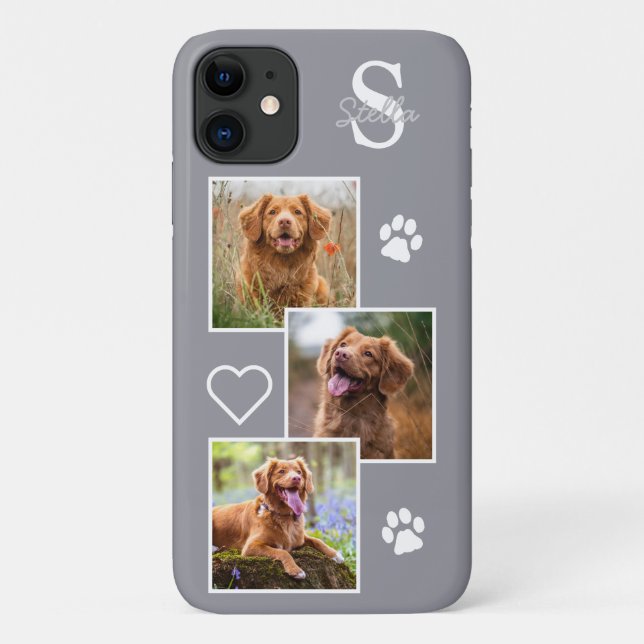 Hunde Foto Collage Monogramm Silver Gray Pet Case-Mate iPhone Hülle (Rückseite)