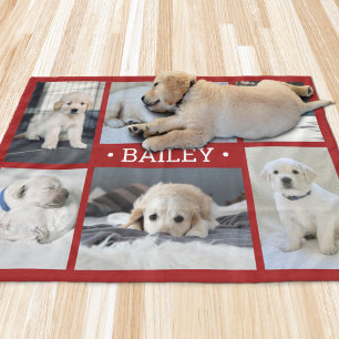 Hunde-Foto-Collage Süß Einfach Rot und Weiß Fleecedecke