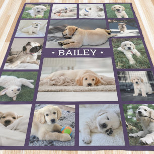 Hunde-Foto-Collage Süße moderne lila und weiße Fleecedecke