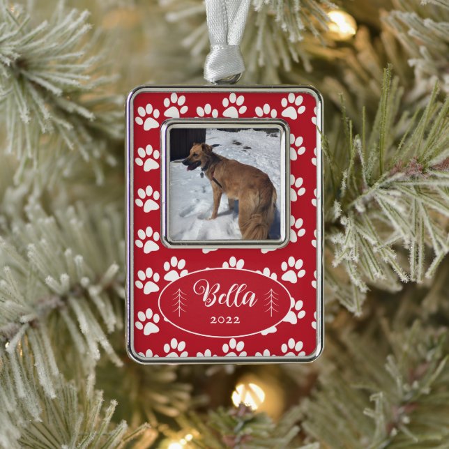 Hunde Foto Drucke Muster Gerahmte Ornamente Rahmen-Ornament Silber (Baum)