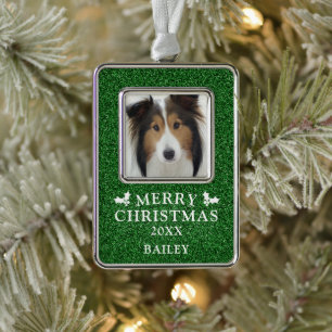 Hunde Foto Frohe Weihnachten Personalisiert Rahmen-Ornament Silber