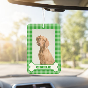 Hunde-Foto-Her name in Knochen auf grünem Gingham- Autolufterfrischer