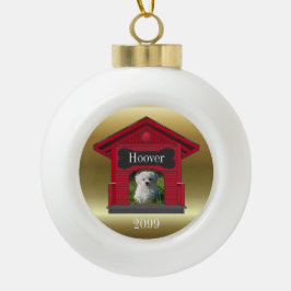 Hunde Foto Hochladen Hundehütte w Knochen Weihnach Keramik Kugel-Ornament
