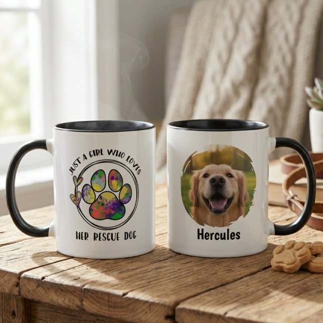 Hunde-Foto-Kaffeetasse – Geschenk für Hundemütter Tasse (Rescue dog mom pawprint photo mug)
