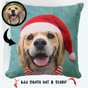 Hunde-Foto mit digitalem Weihnachtsmann-Hut und -S Kissen