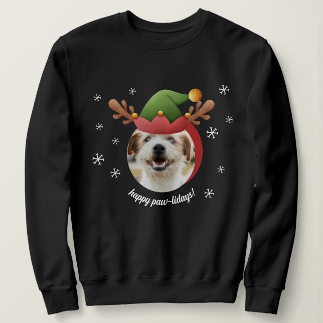 Hunde Foto mit Elf Reindeer Antler Hat Weihnachten Sweatshirt (Design vorne)
