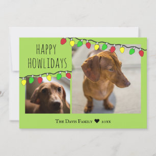 Hunde Foto mit String Lights Happy Howlidays Feiertagskarte