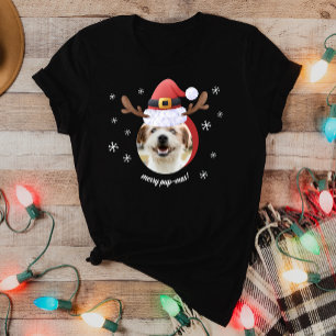 Hunde Foto mit Weihnachtsmann Antler Hat Weihnacht T-Shirt